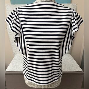 Woman’s Free Assembly Navy Blue & White Boat Neck Flutter Sleeve Top T Shirt S